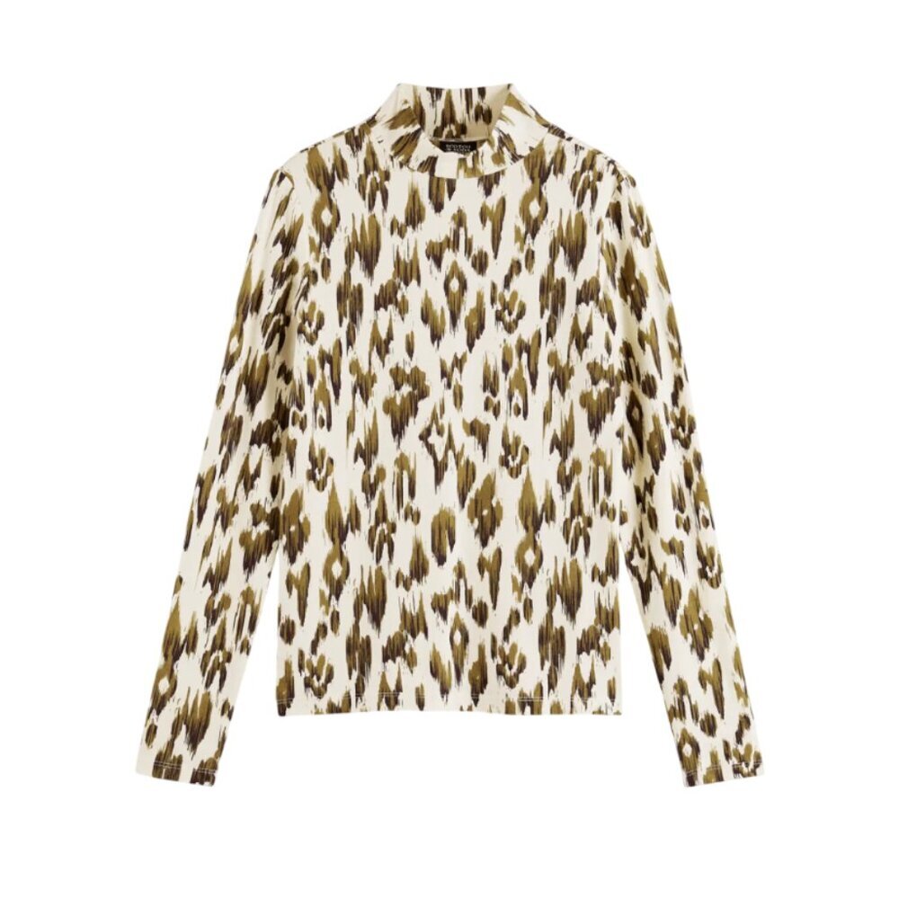 Scotch & Soda Slim Fit Ikat Print Shirt Top Womens Medium Cream Long Sleeve
